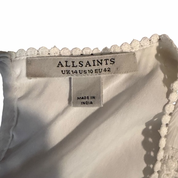 AllSaints Zora Dress Mini Tiered Lace Long Sleeve White 10 - Picture 6 of 12